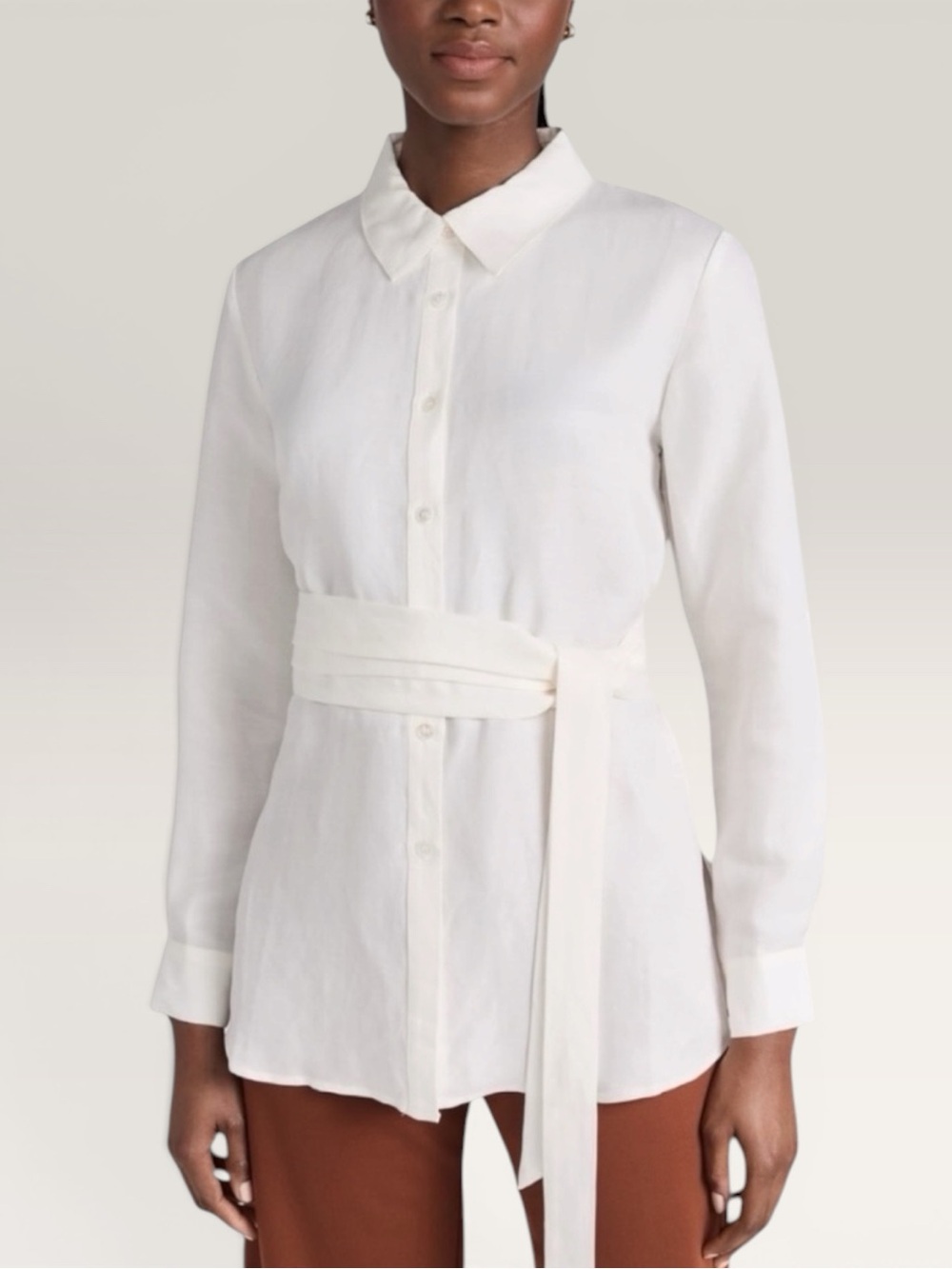 Chloe Kristyn Anthropologie Erin Belted Blouse Ivory L New